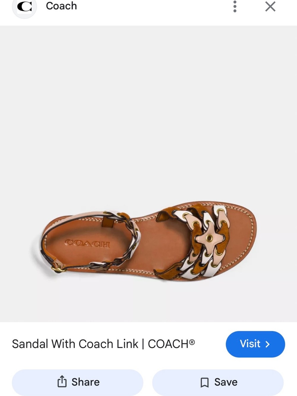 COACH Tan and White Link Leather Sandal